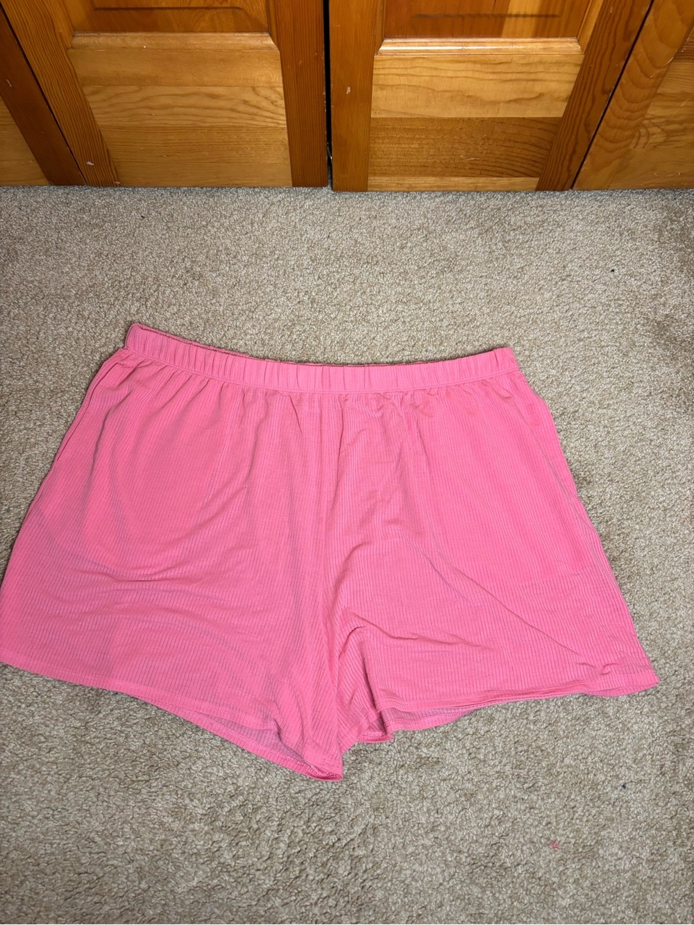 Pink Ribbed Lounge Shorts - Picture 2 of 5